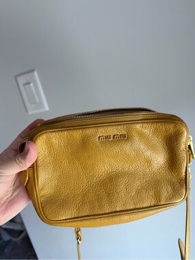Miu Miu Mustard Double Zip Camera Crossbody Bag